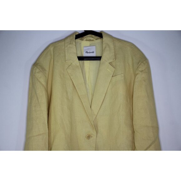 Madewell Womens XL 100% Linen Surgeon Cuff Oversized Yellow Blazer F1240 - Picture 2 of 7